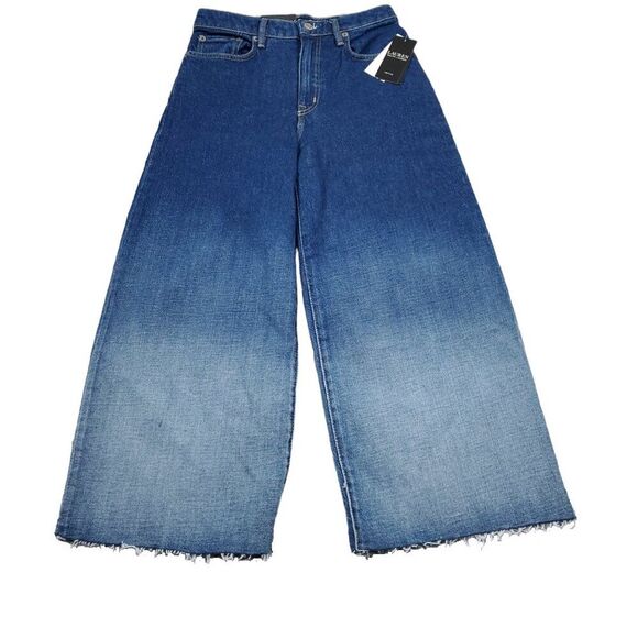 Lauren Ralph Lauren Ombre High Rise Wide Leg Crop Jeans Size 2P Petite Blue Y2K - Picture 2 of 13
